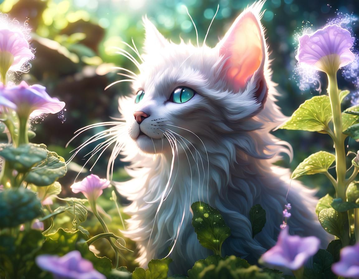 Anthropomorphic Kitten in Fantasy Meadow, Anime Key Visual