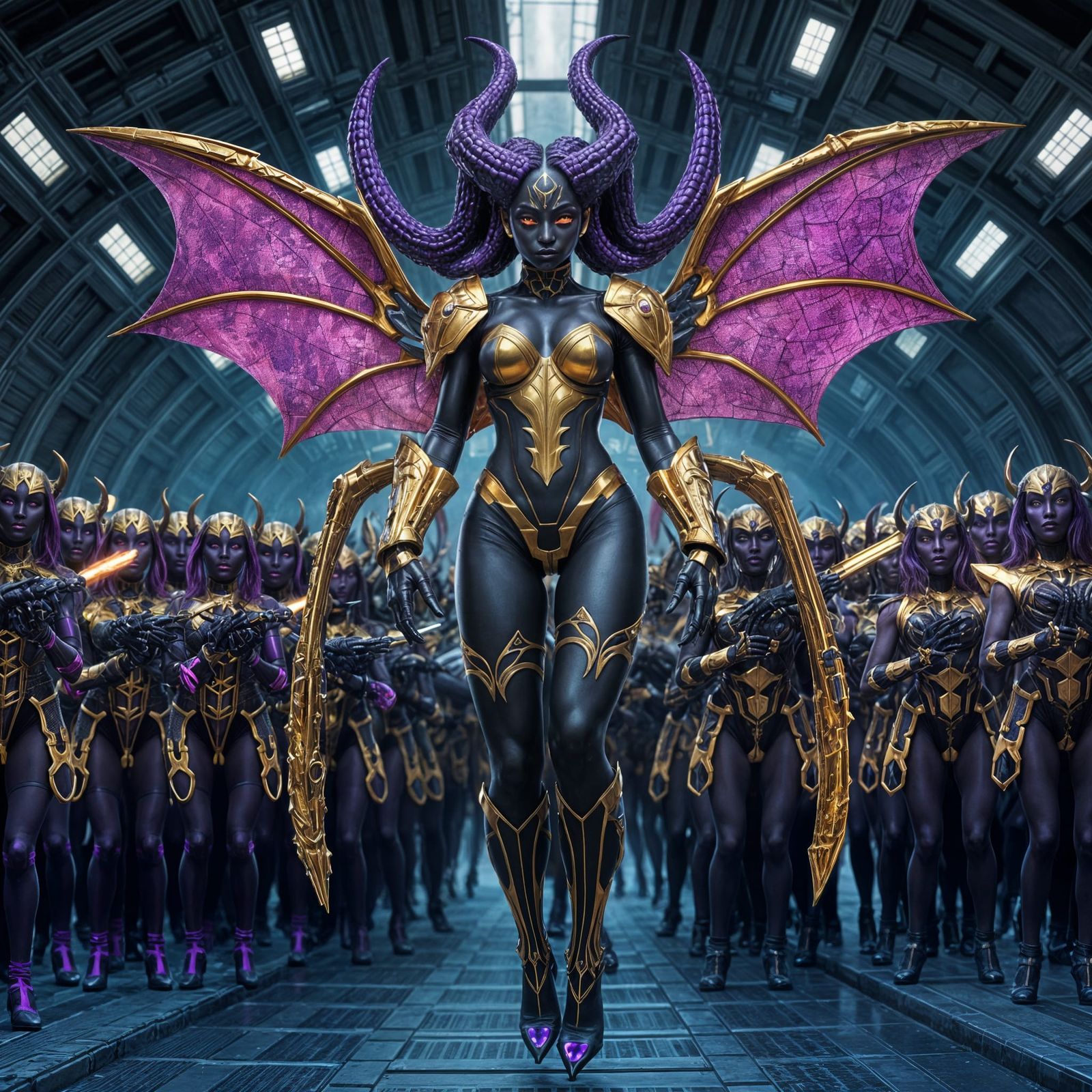 Spider Demon General Leads Troops in Futuristic Cargo Bay