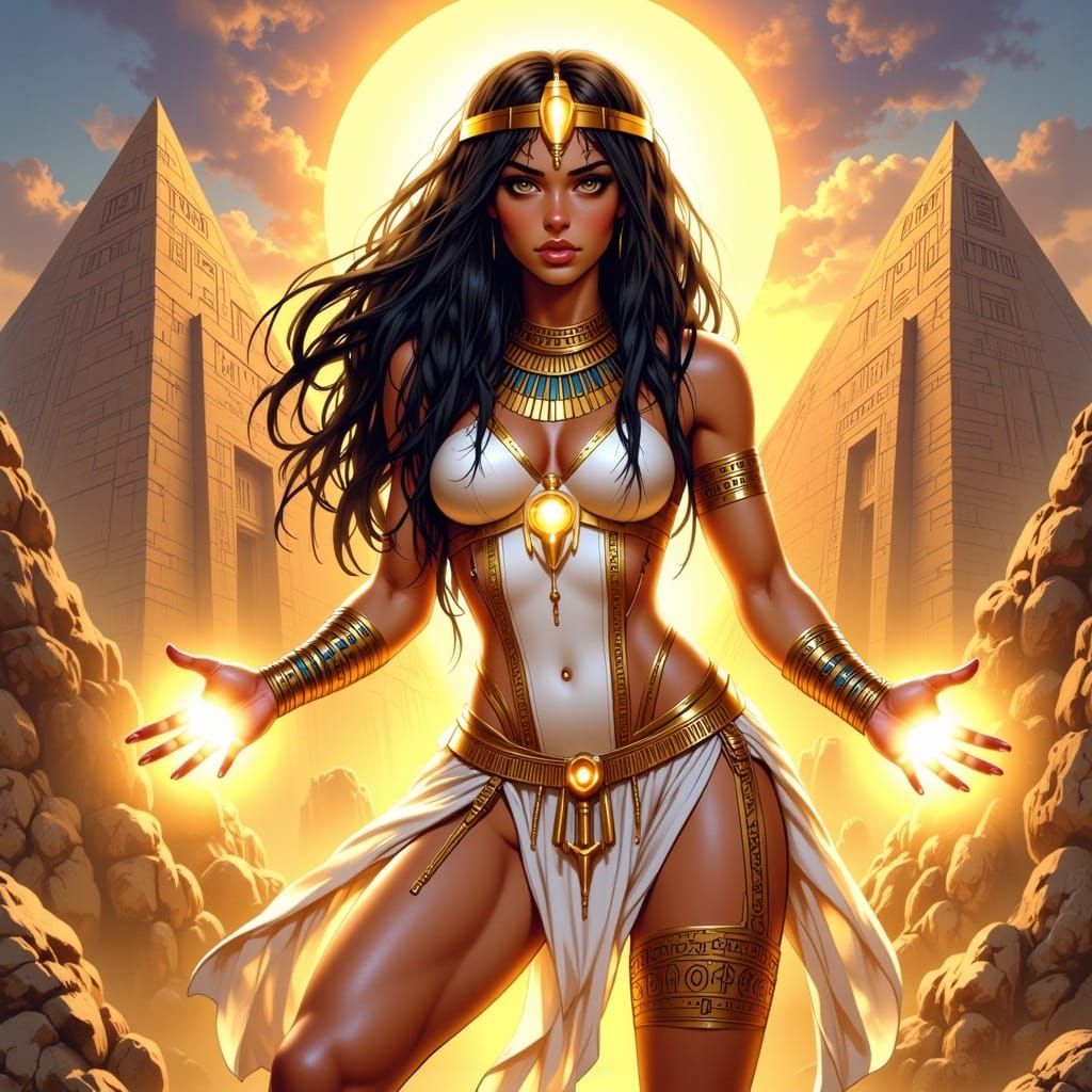 Egyptian Superheroine Summons Solar Power in Anime Style