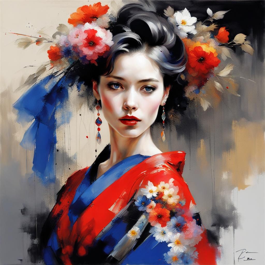 Portrait of a beautiful  woman in an embroidered dress  with...