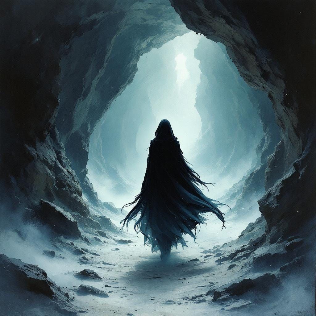 Mystical Cloaked Woman in Sci-Fi Shadowlands