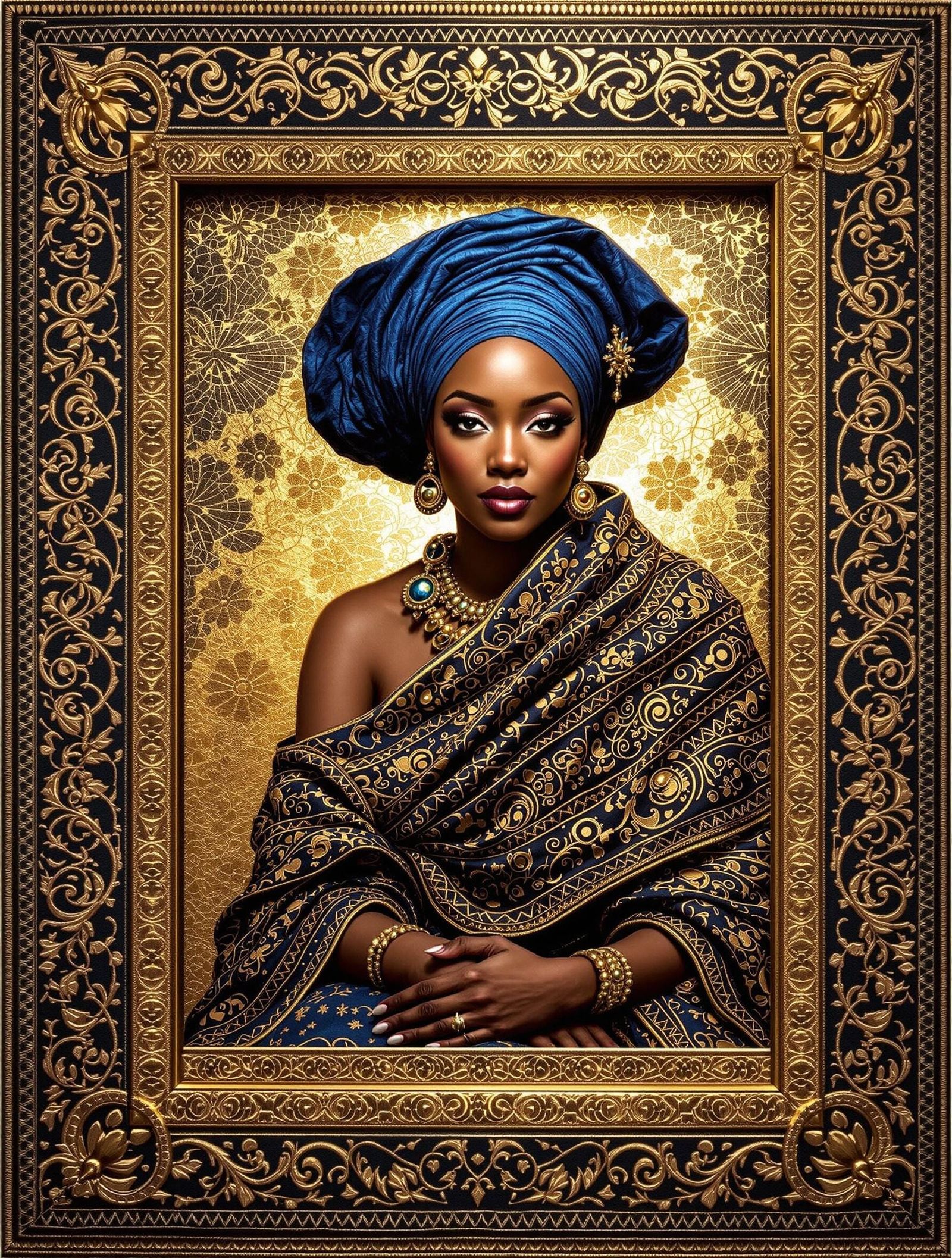 African Woman in Cast-Glass Relief with Elaborate Embroidery