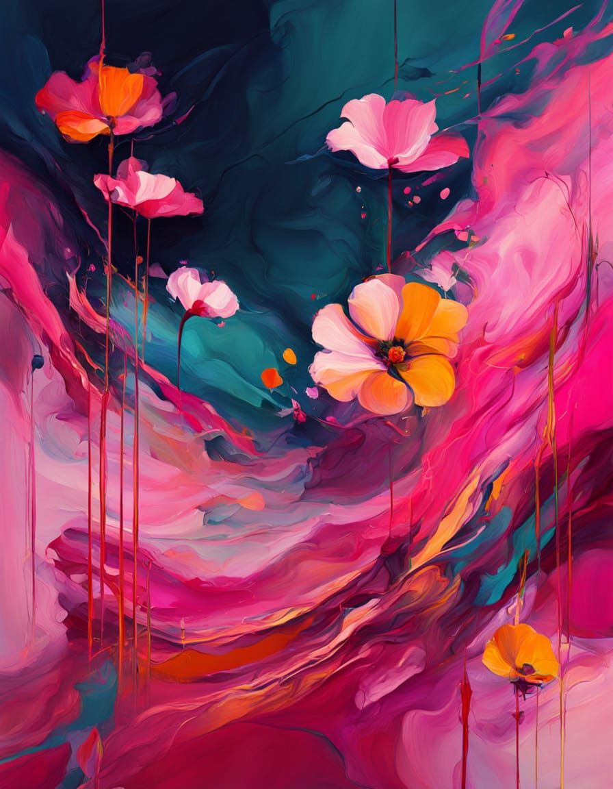 Vibrant Floral Dance in Abstract Style