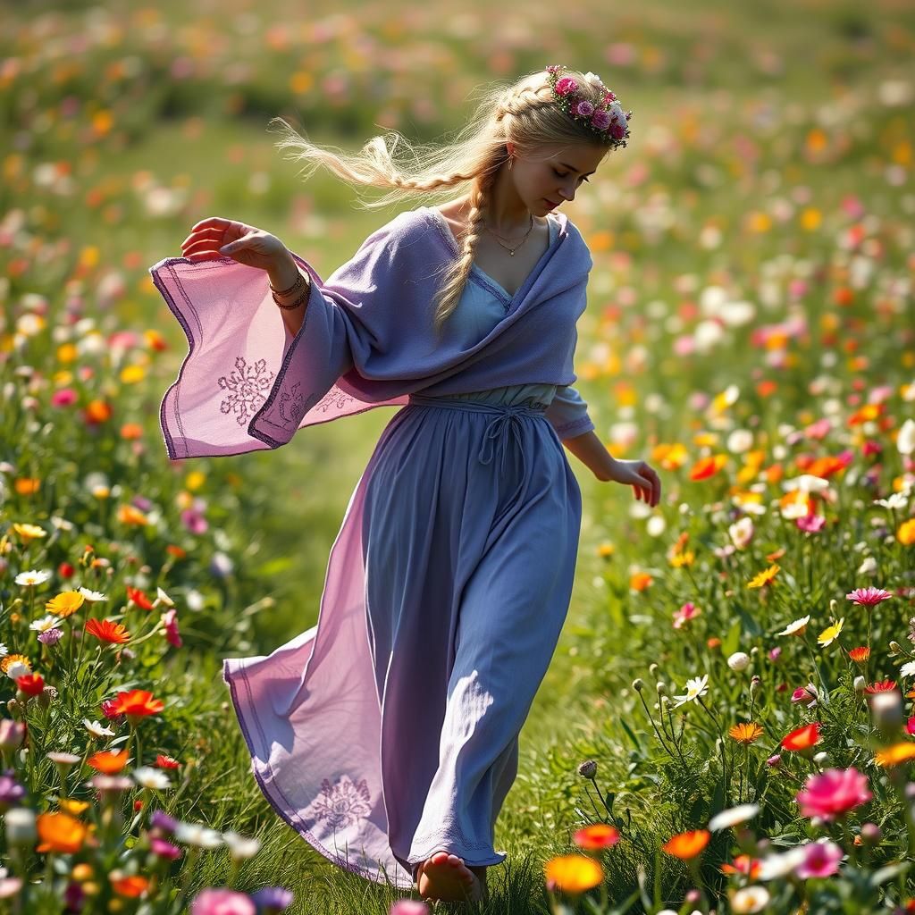 Latvian Blossom Mother in Flowery Meadow