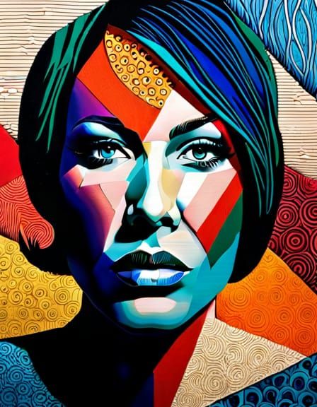 Colorful Impasto Collage of Courageous Woman