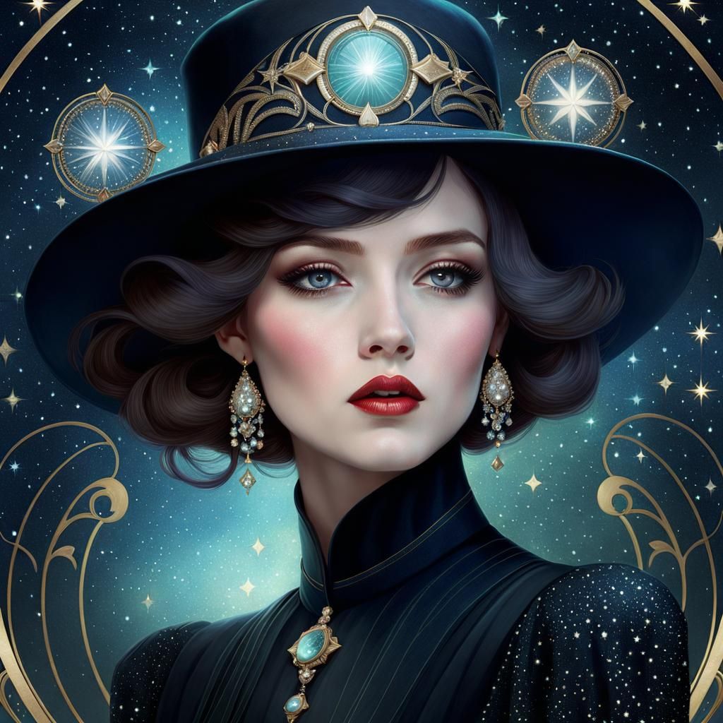 Art Nouveau Woman in Hat Portrait