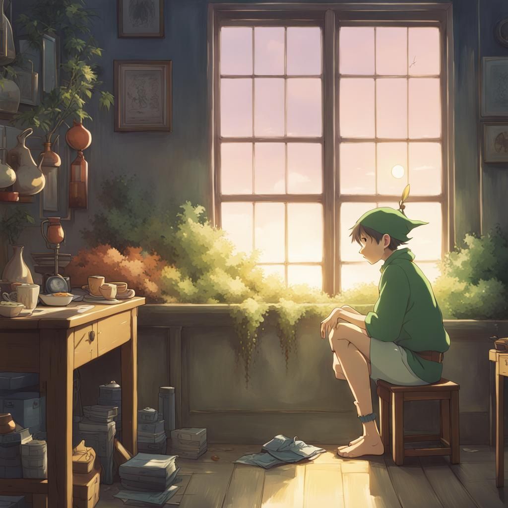 Depressed New Year's Elf in Studio Ghibli Style