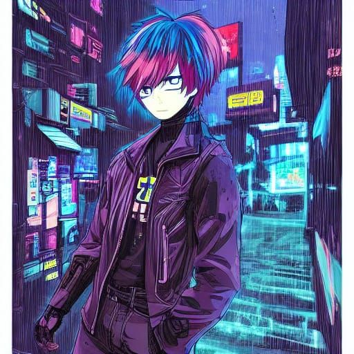 Cyberpunk Anime Woman in Neon Alleyway
