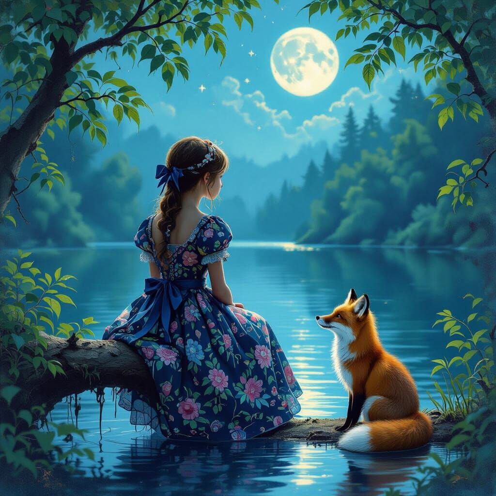 Girl Gazing at Moon in Graffiti Art Style