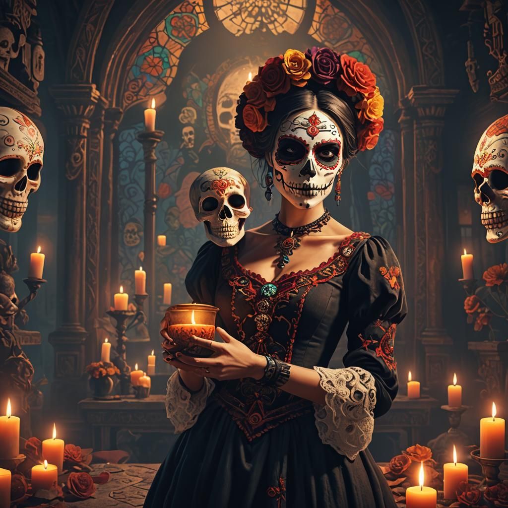 Day of the Dead Woman with Skull