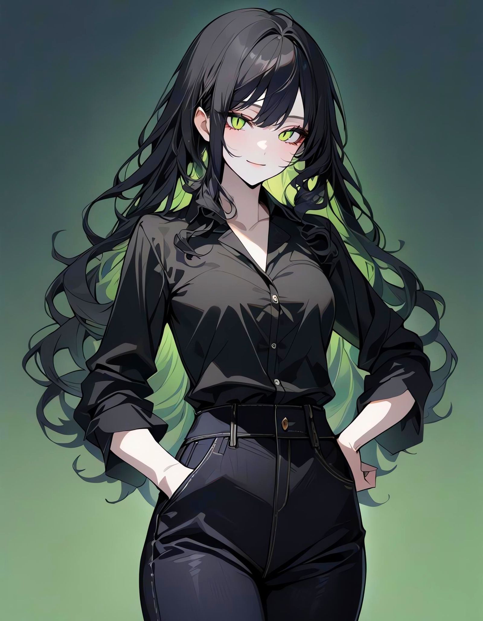 Girl with Black Hair and Green Eyes