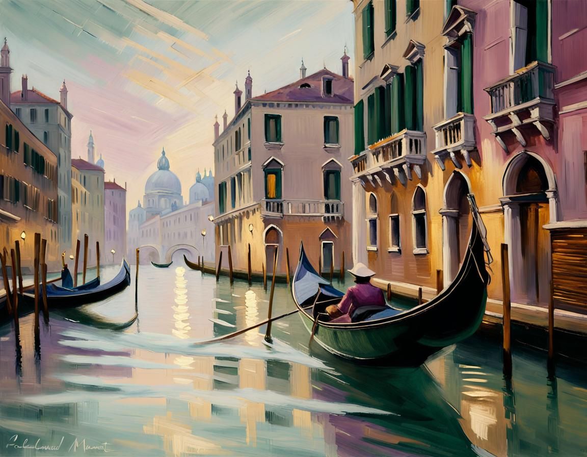 Venice Gondola in Impressionist Style