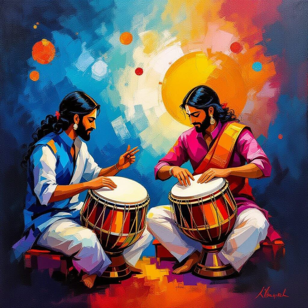 Abstract Tabla Players in Vibrant Indian Music Performance