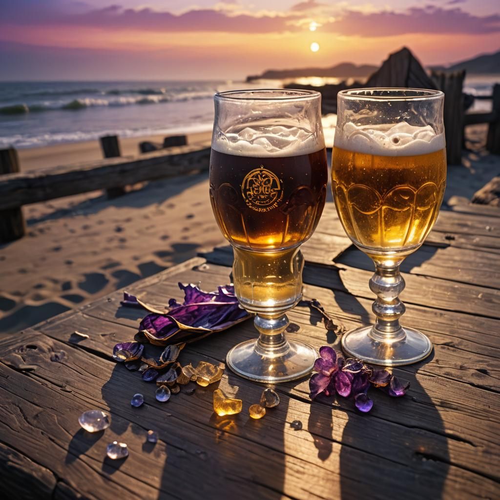 Sunset Beers: Dark Fantasy Art in Golden Hour