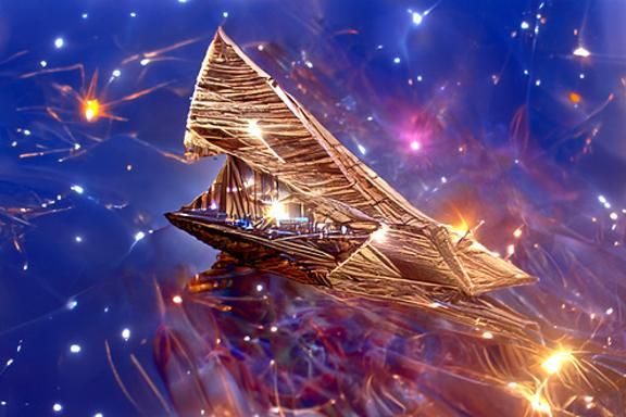 Galleon Starship Soaring Through Colorful Nebula