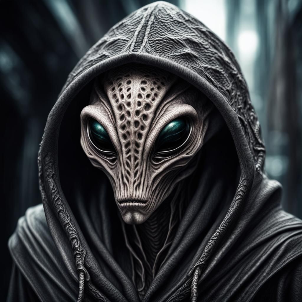 Hyperrealistic Hooded Alien Creature in HDR