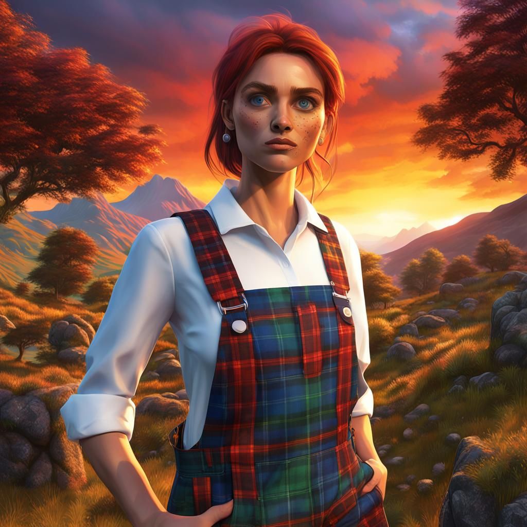 Italian Woman in Tartan at Glen Coe Sunset