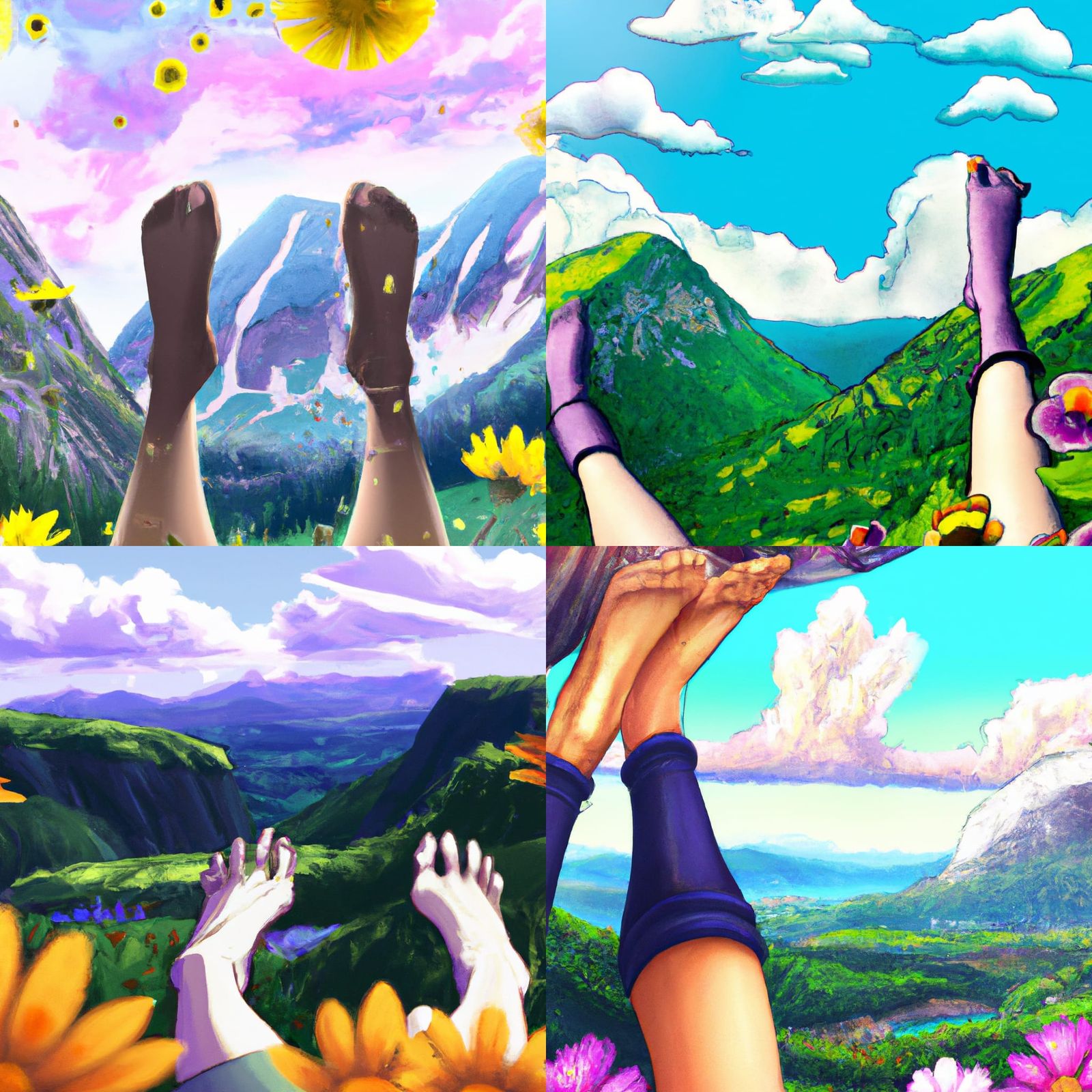 Anime Girl Relaxing on Cliff with Floral Scenery
