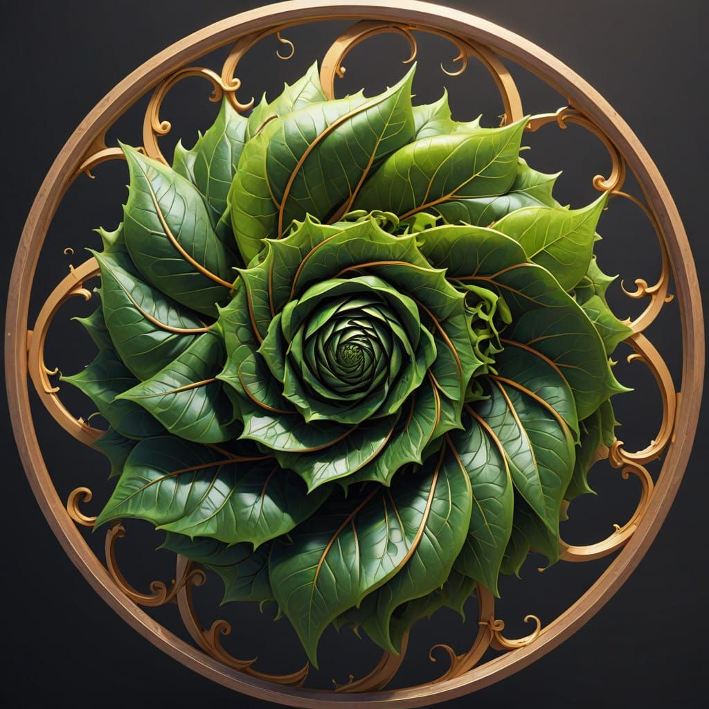 Sacred Geometry Spiral Leaf in 3D Anime Art Style
