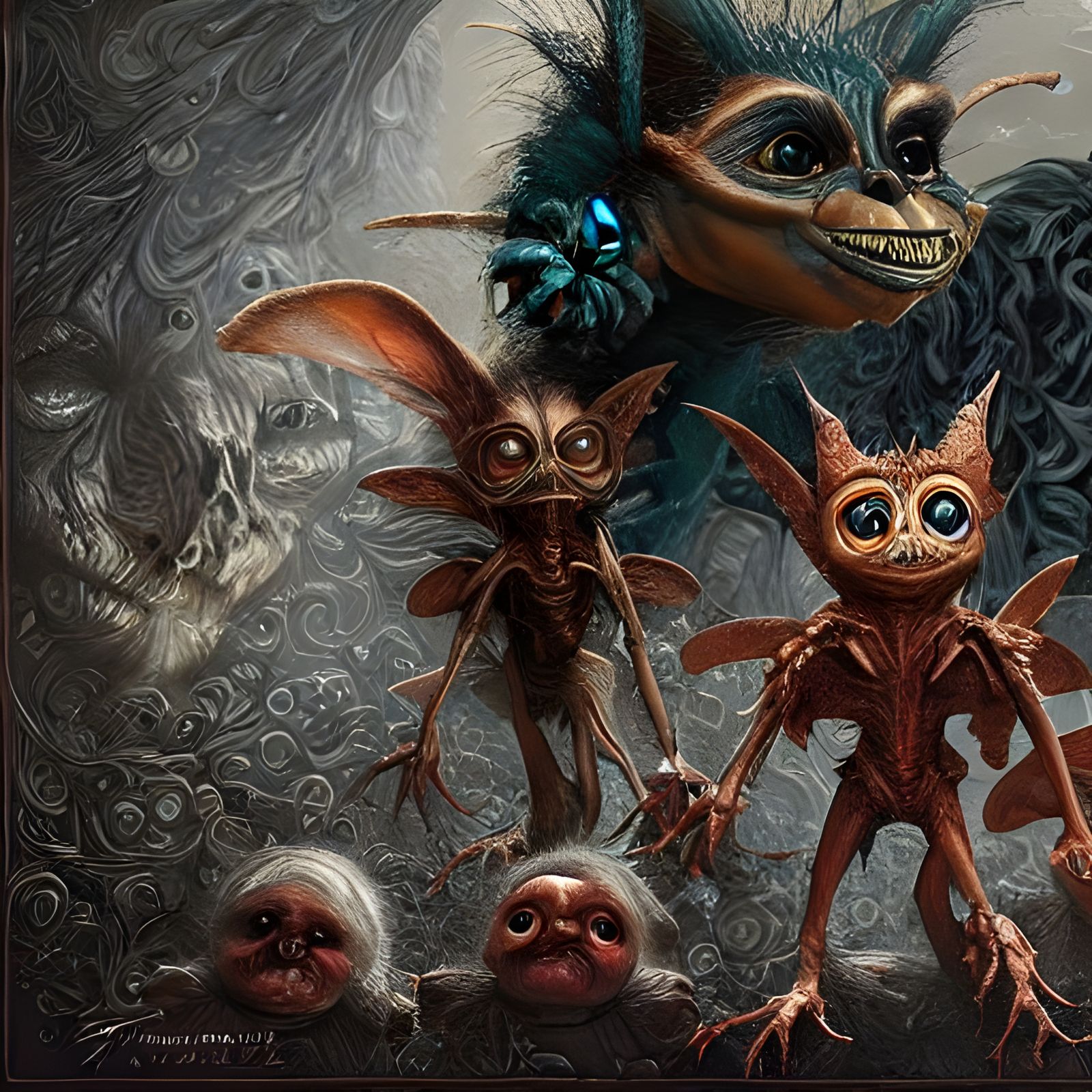 Ethereal Gremlins Painting in Hyperdetailed Style