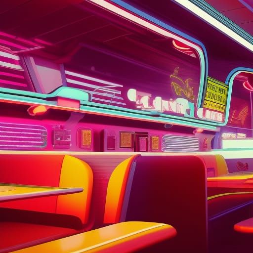 Vintage Diner Floating in Cyberpunk Space