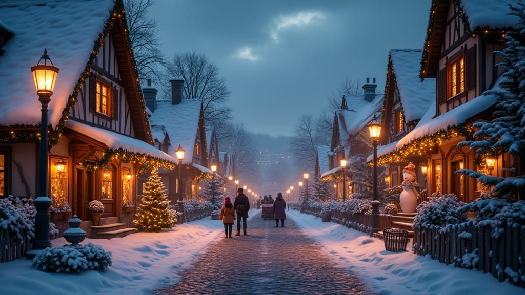 Realistic Christmas Village at Twilight