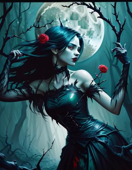 Evil Vampire in Thorn Forest: Dark Fantasy Art