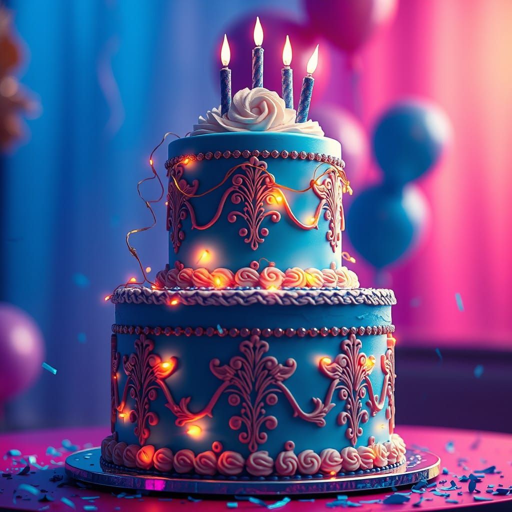 Celestial Blue Birthday Spectacle with Glowing Lights and Co...