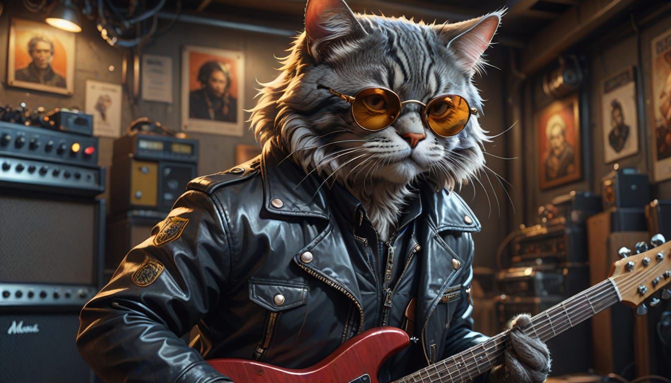 Gen X Cat Guitar Solo in Anime Style