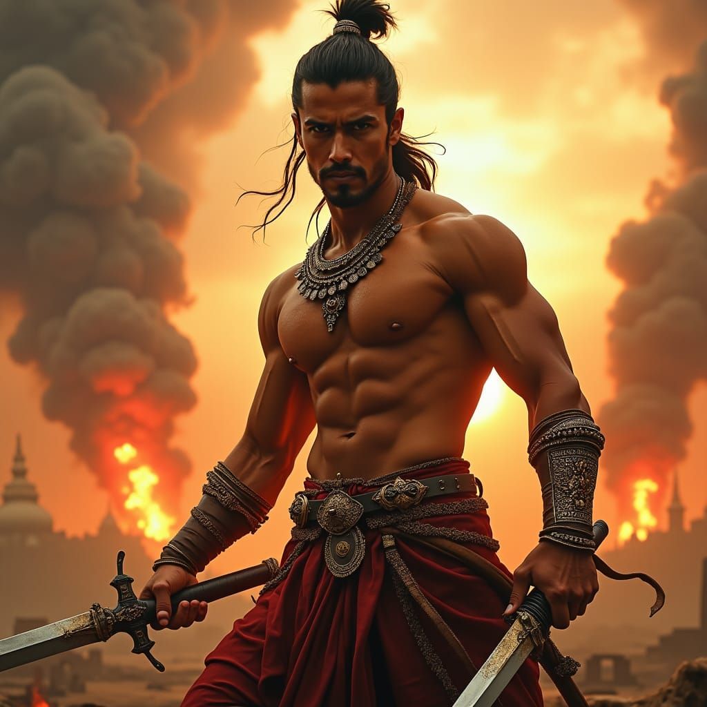 Indian Prince Warrior in a Cinematic Warscape