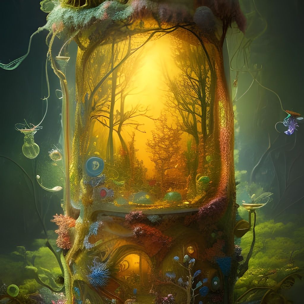 Fairy Forest in Jar: Steampunk Art Deco Sculpture
