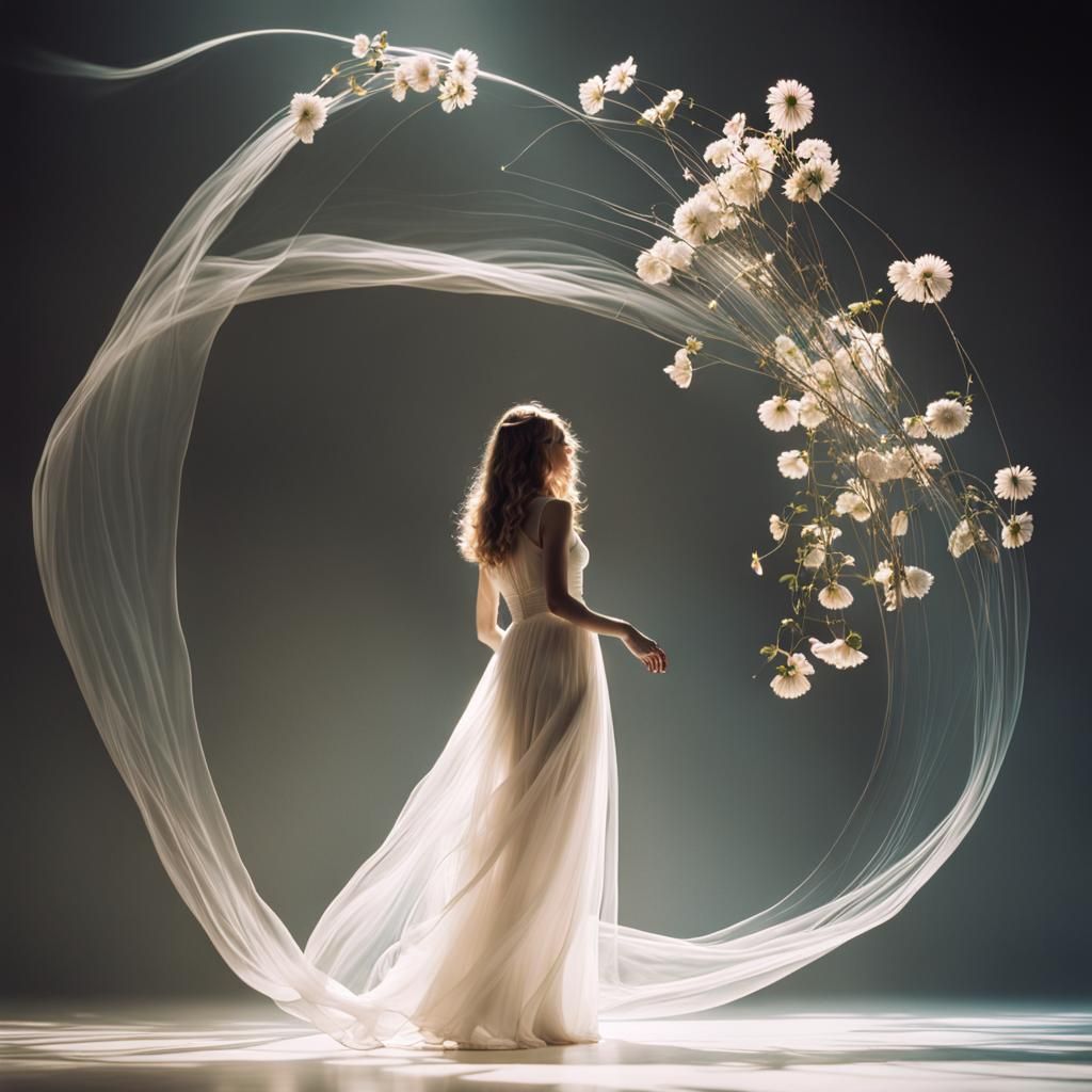 Ethereal Glass Woman with Flowers: Surrealist Fine Art