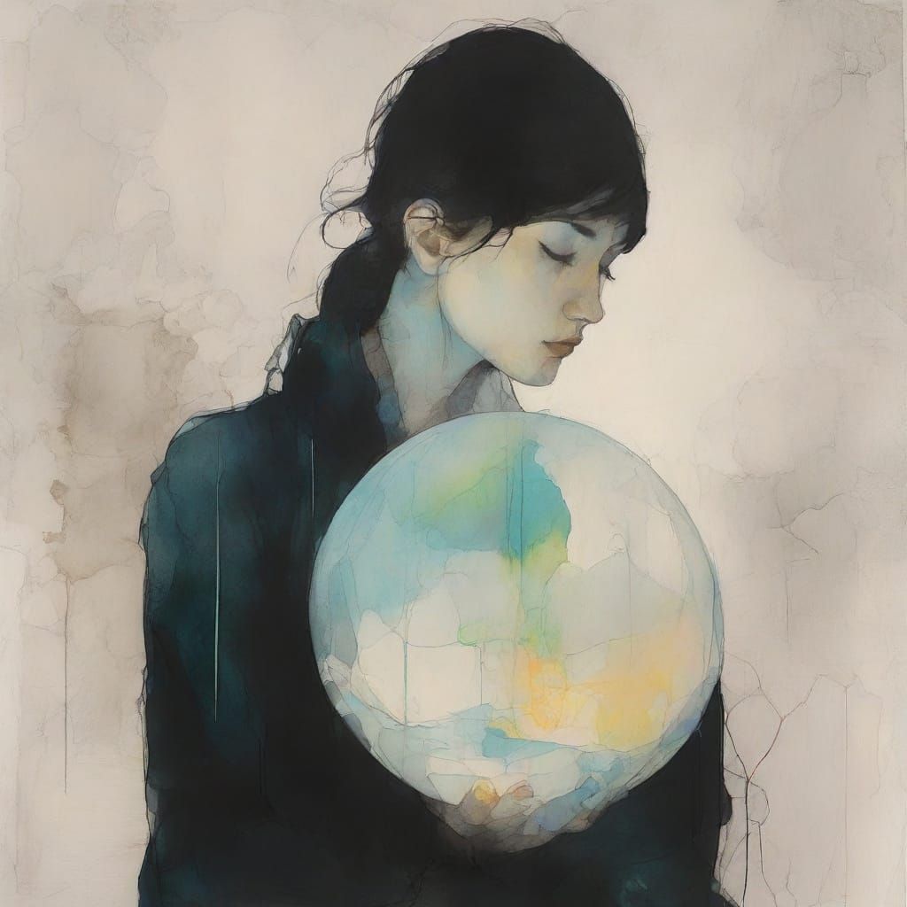 Enigmatic Seer at Misty Crossroads in Abstract Realism