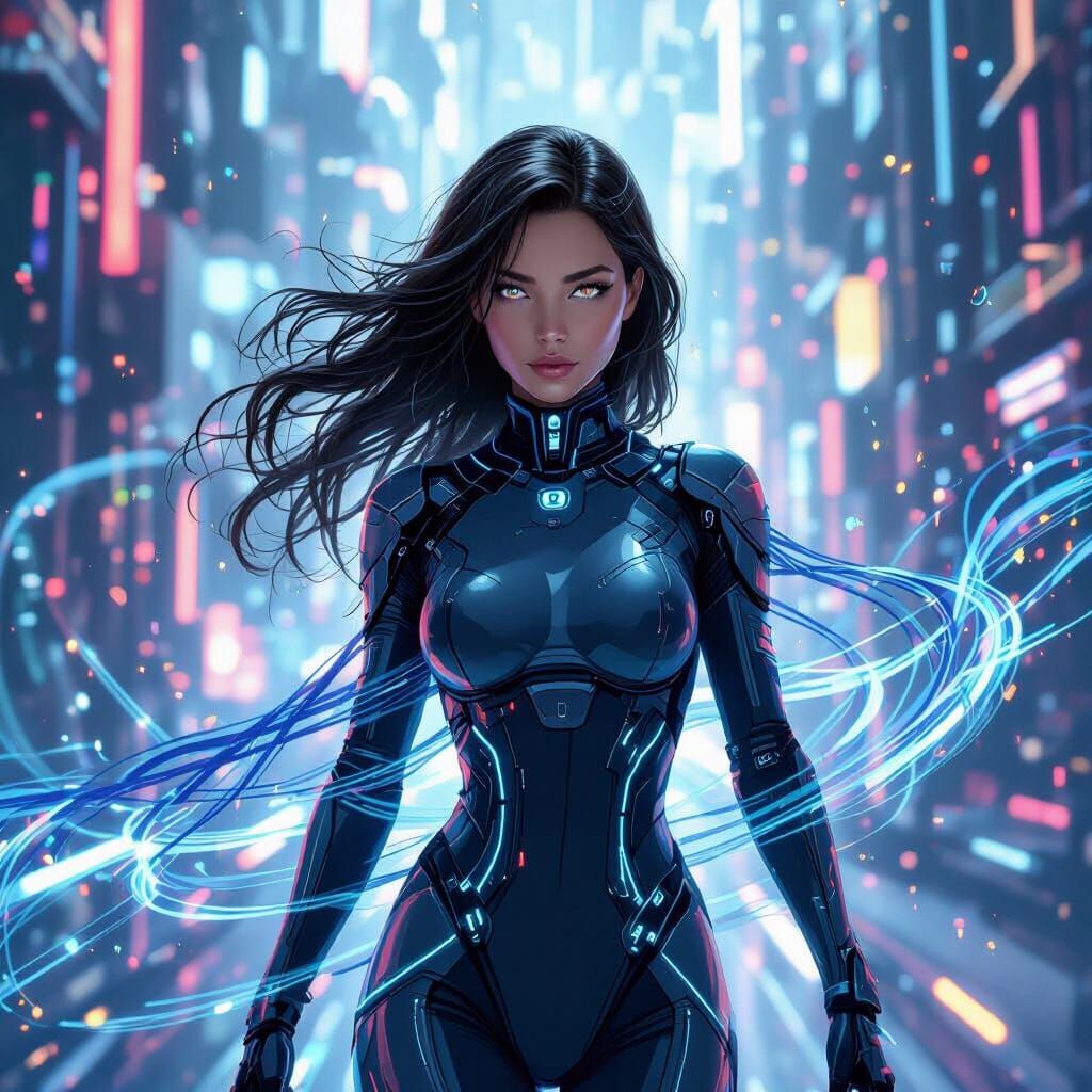 AI Entity in Matrix Data Stream Displaying Emotions