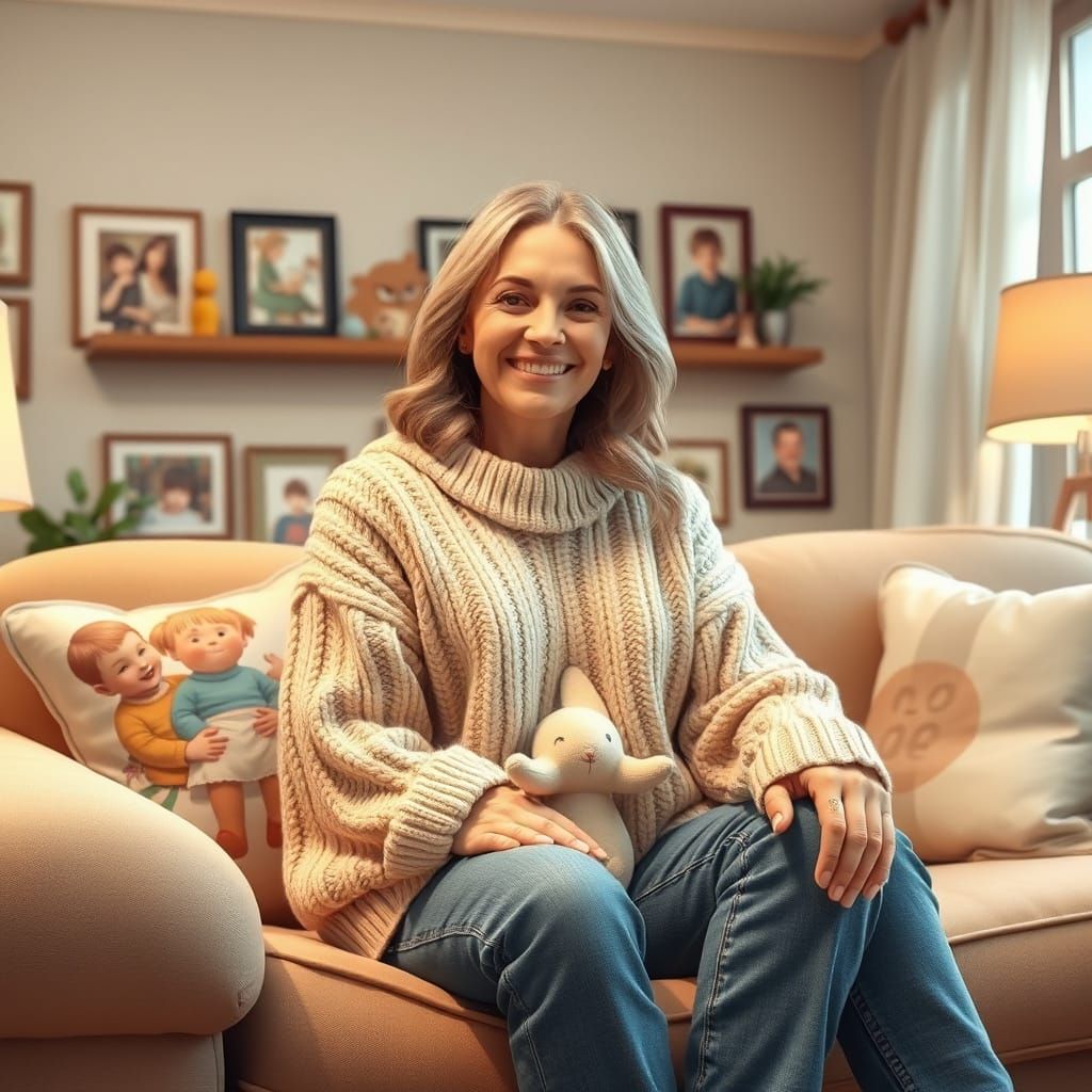 Warm Mother Figure in Cozy Living Room Scene