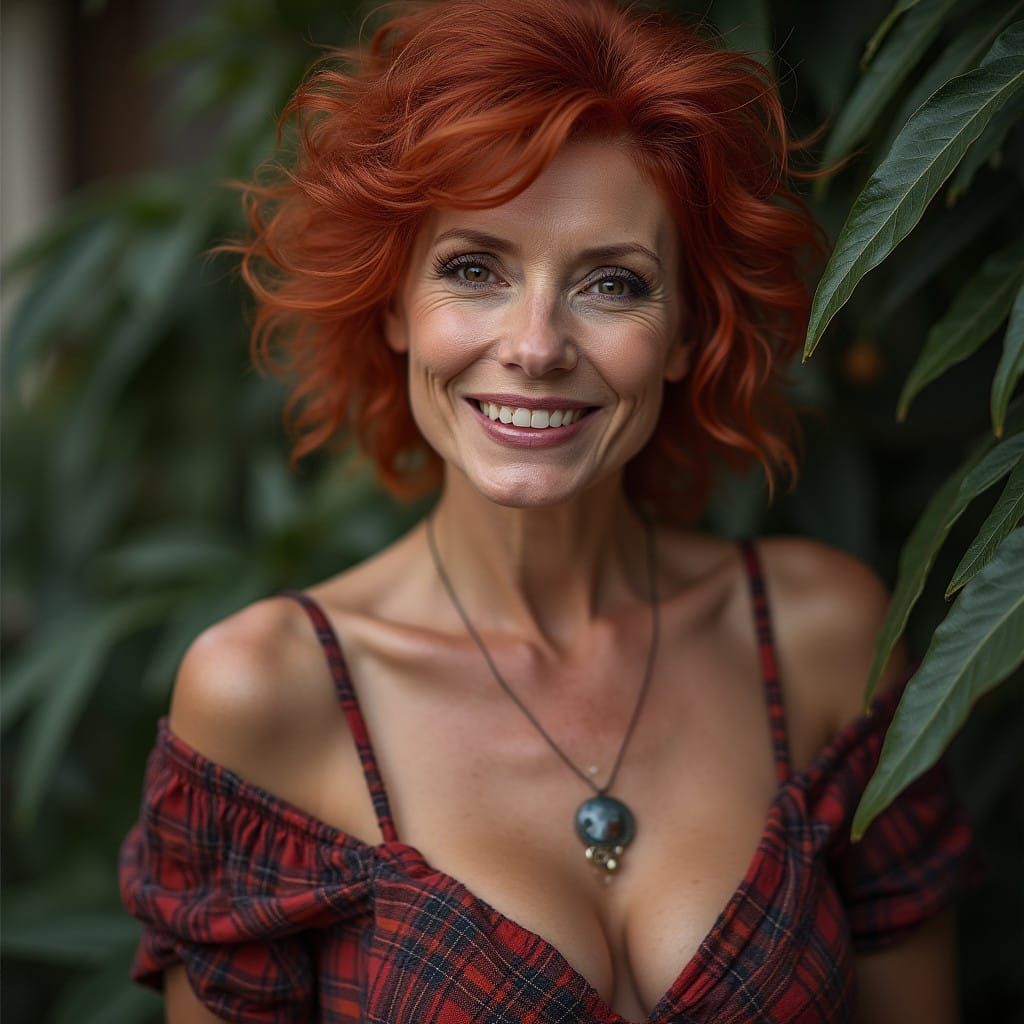 Vibrant Portrait of a Mature Woman in Playful Mood
