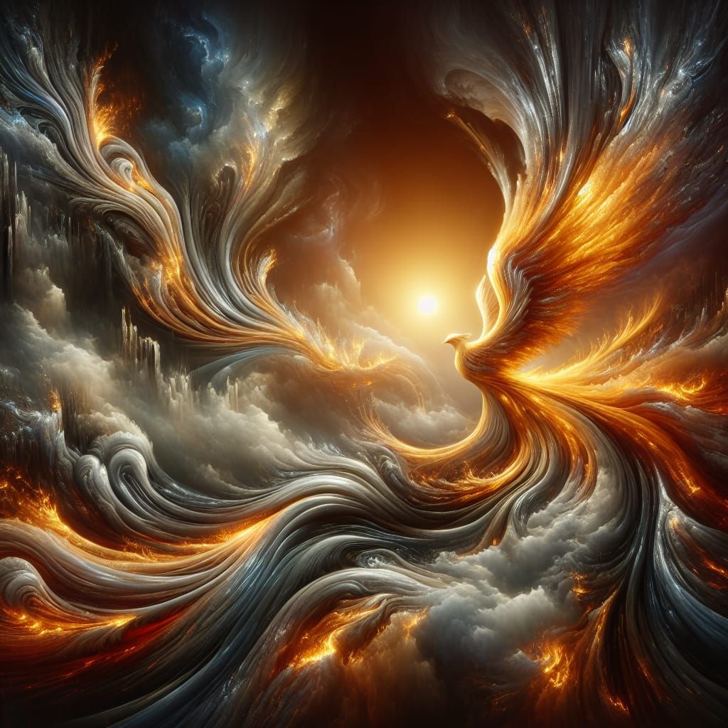 Divine Bird Transforms into Molten Gold Rivers