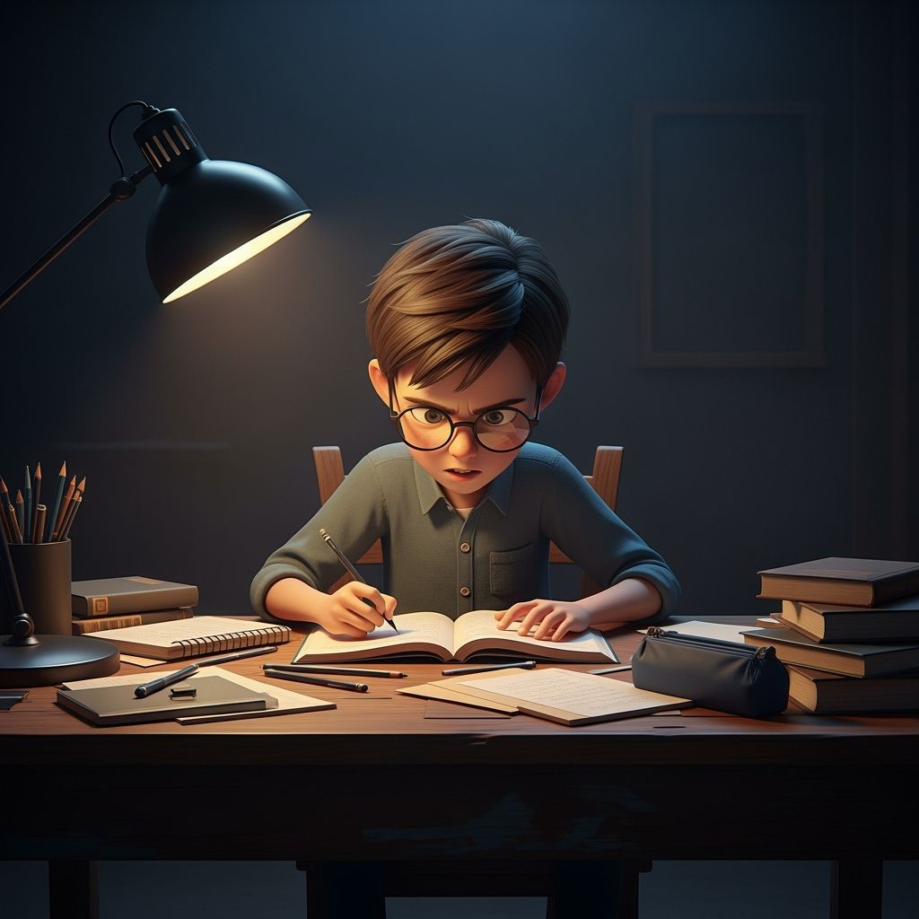 Focused Boy Studying in Cinematic 3D Render