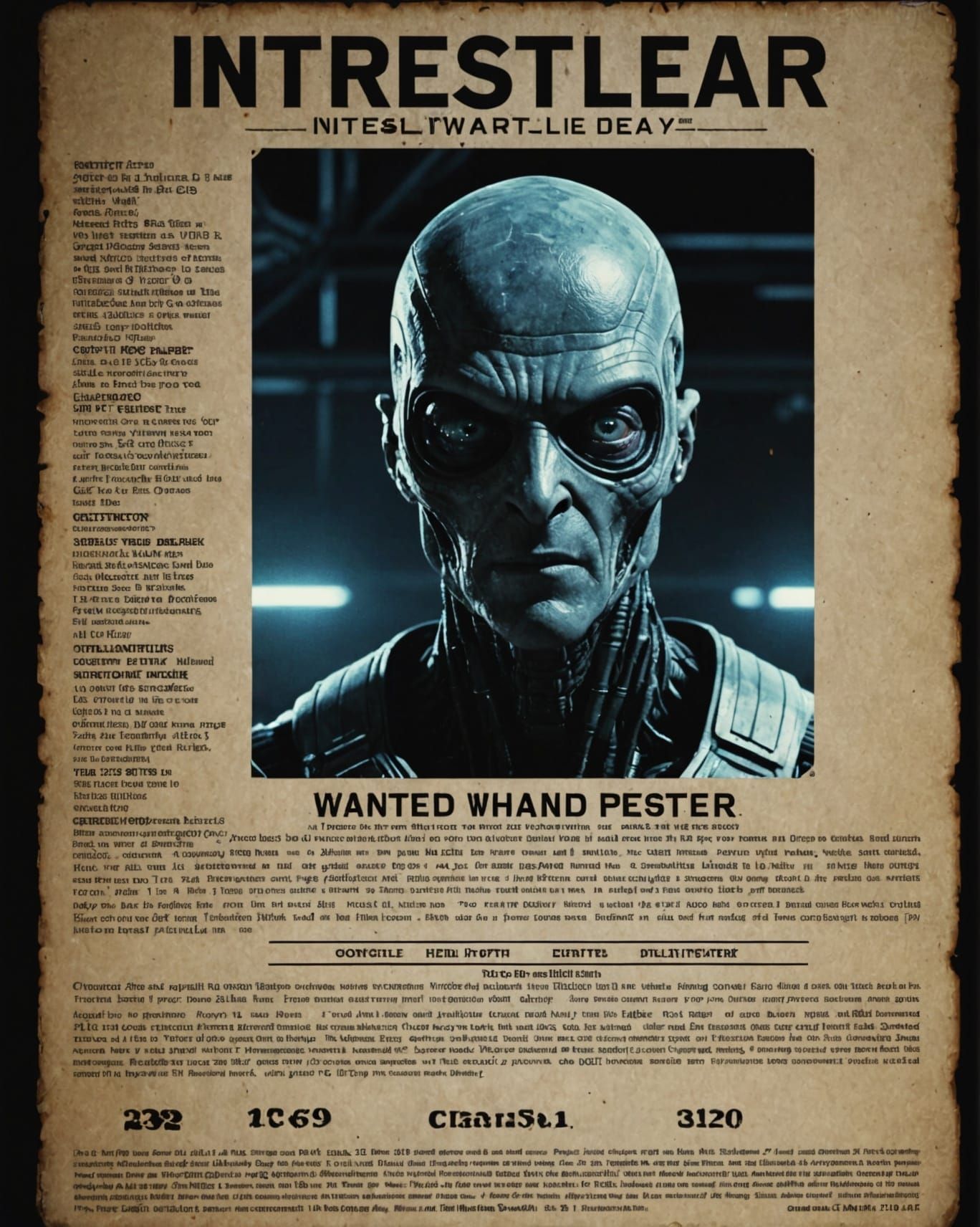 Interstellar Wanted Alien Poster in Digital Art Style