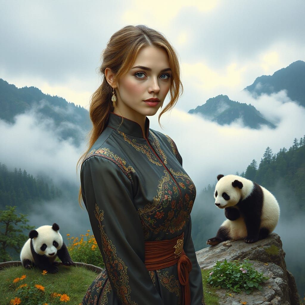 Ethereal Beauty on China's Misty Peaks in Traditional Chines...