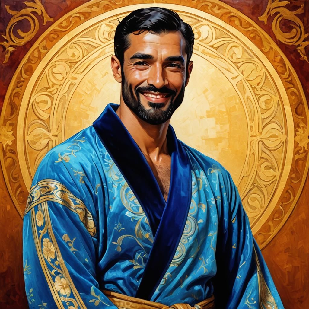 Art Nouveau Portrait of Man in Velvet Bathrobe