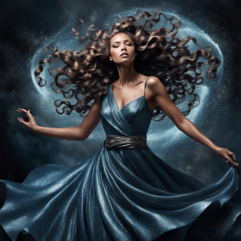 Elegant Woman with Glittering Dress in Bogle Style