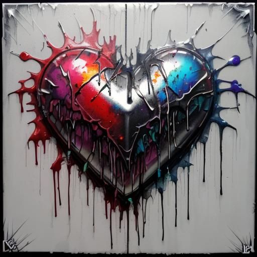 Metallic Broken Heart of Knives in Graffiti Art Style