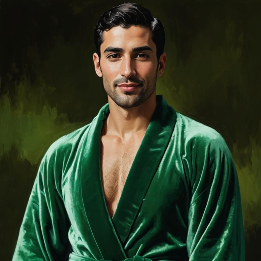 Emerald Velvet: An Impressionist Portrait in Oil