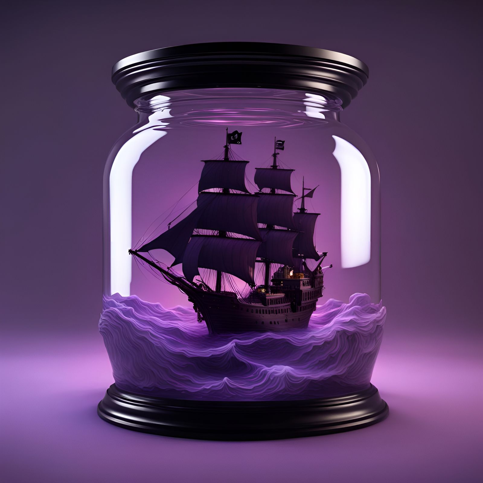 Miniature Pirate Ship Sailing Inside Glass Jar