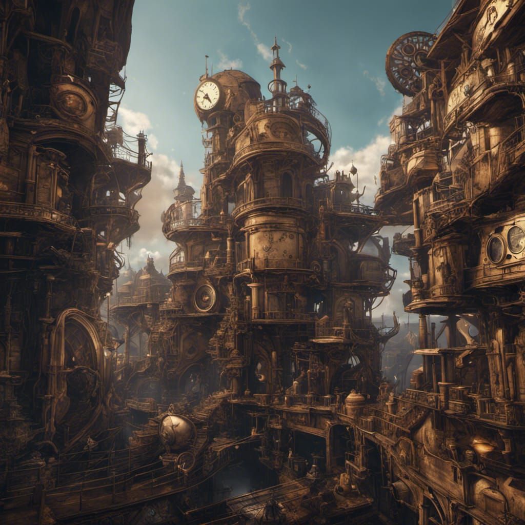 Detailed Steampunk Scene in Deep Color