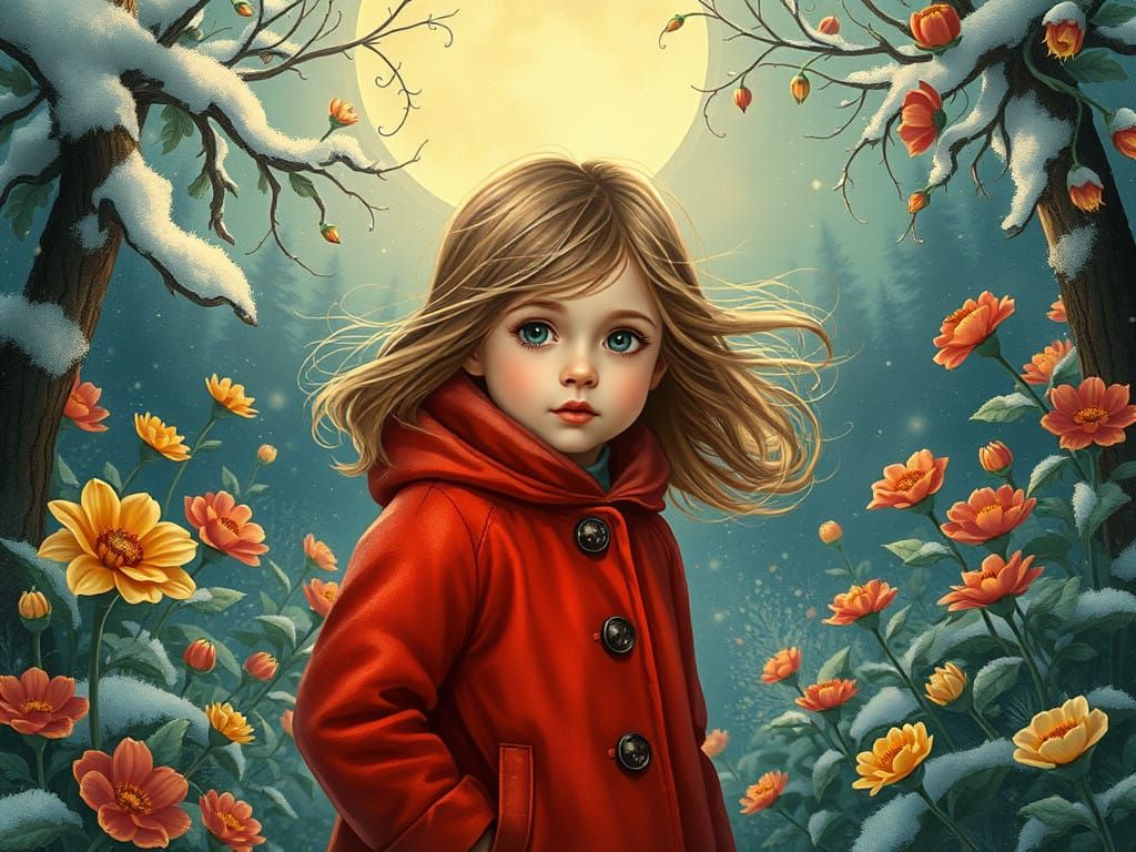 Ethereal Girl in Moonlit Garden, Inspired by Art Nouveau