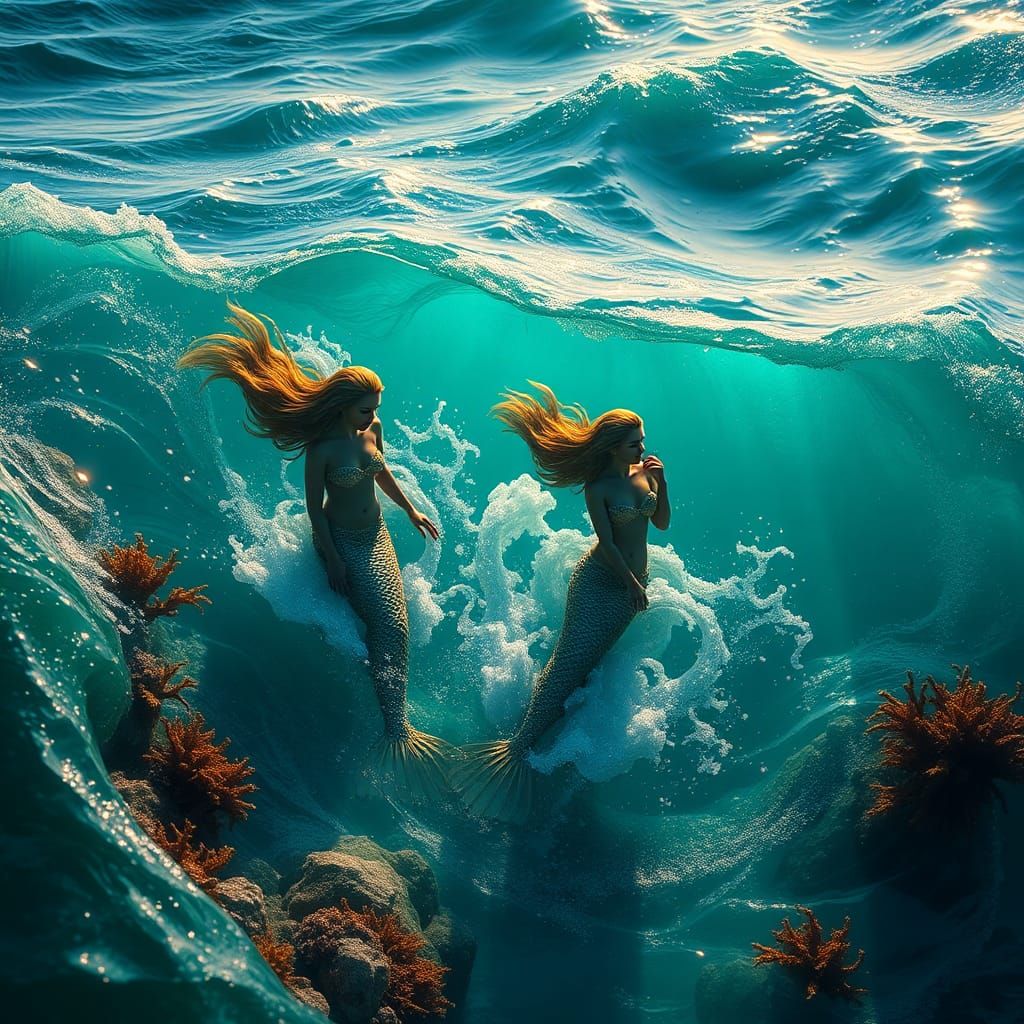 Mermaids Rising: Detailed Matte Painting in 8K