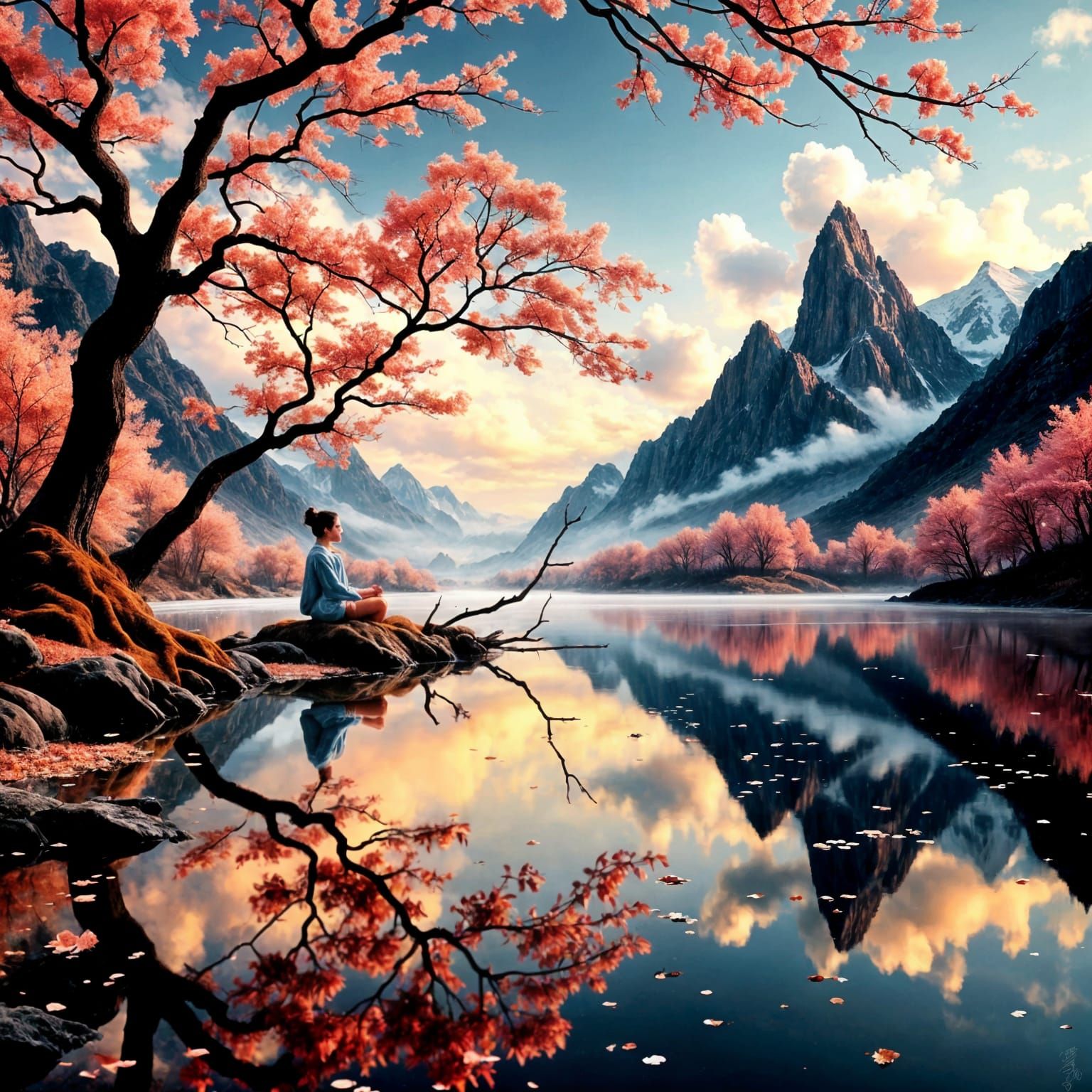 Geisha Meditation on Frozen Lake: Digital Matte Painting