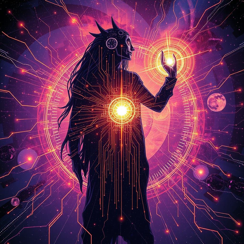 Astral Expressionist Android Circuitry Shimmers